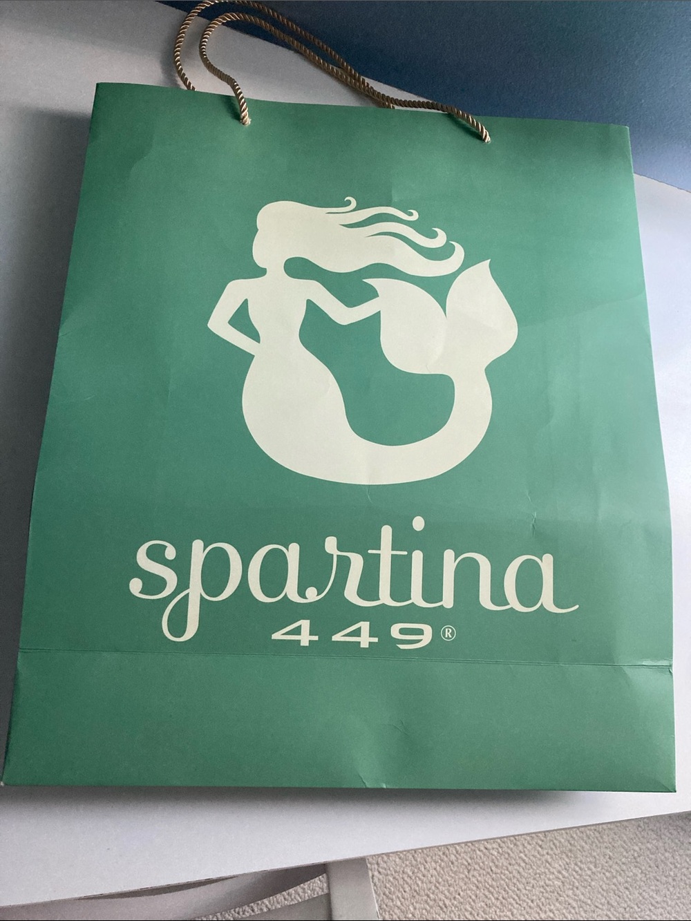 SPARTINA 449 SHOPPING BAG MERMAID LOGO TEAL GOLD ROPE DOUBLE HANDLES